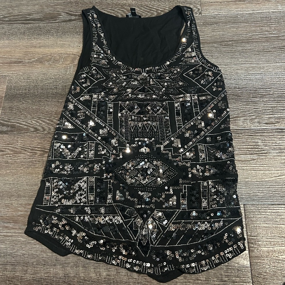 Express Black and Silver Sequin Tank Top